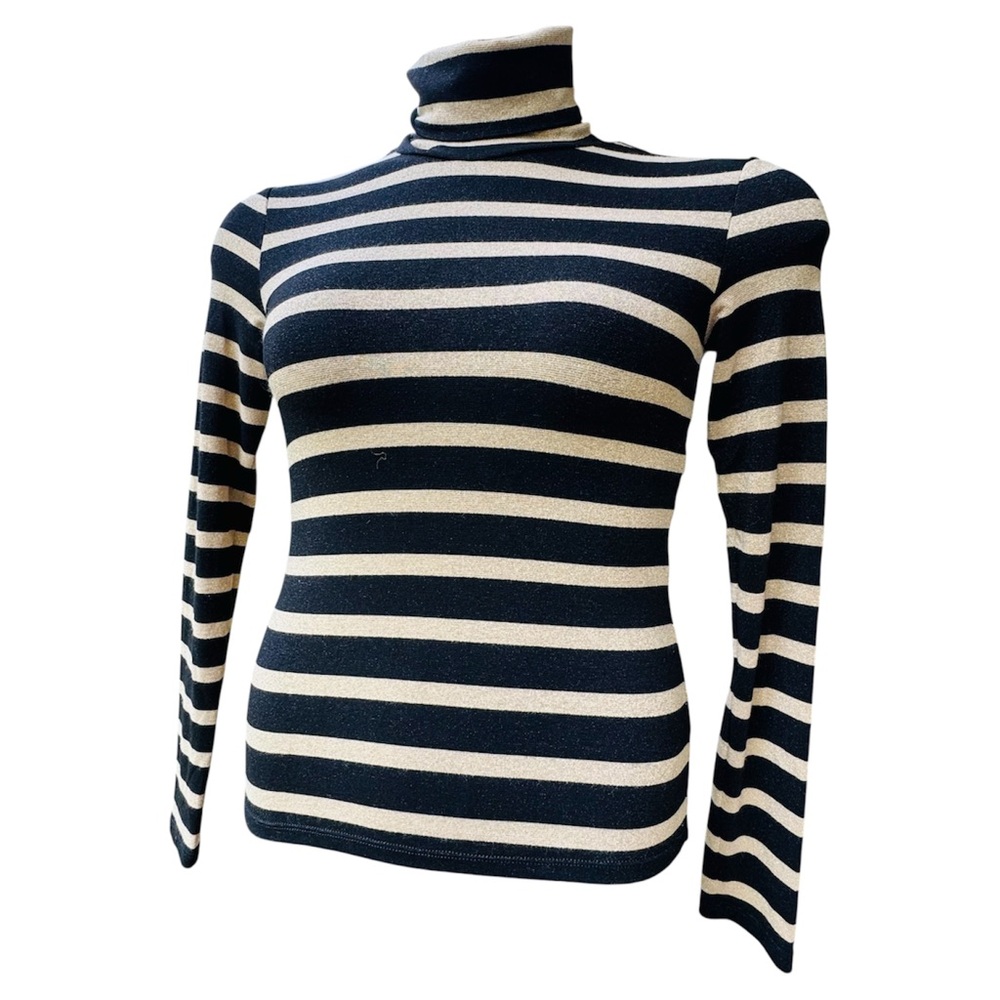 Veronica Beard Navy and Cream Striped Turtleneck Sweater
